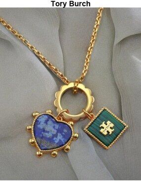 Tory Burch Semi-precious heart charms necklace